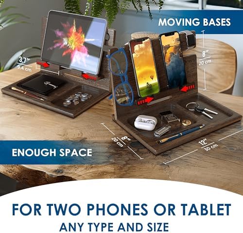 Sleek Premium Wooden Dual Device Docking Station | Stylish Nightstand Organizer for Smartphones, Tablets & Smartwatches | Fast Charging with Universal Device Compatibility | Ideal Gift for Men | Enhance Bedroom Decor & Reduce Clutter