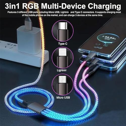 USB C to Type C LED Light Up RGB USB C Charging Cable,Fast Charging Cord for i-Phone 15 Pro Max Plus, iPad mini Pro Air and Galaxy Note Pixel etc(66W 3FT) – Enhanced Compatibility and Speed