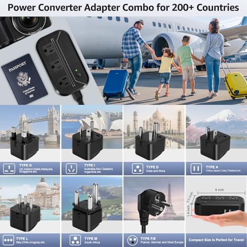 Ultimate 2300 W Voltage Converter & Universal Travel Adapter – Transform 220 V/240 V to 110 V/120 V with 4 USB Ports and 3 AC Outlets – Comes with 7 Global Plug Adapters (EU, US, AU, IT, UK, India, South Africa) for Maximum Compatibility and Rapid Device Charging