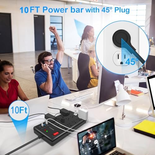 Heavy-Duty Surge Protector Power Strip with 15 Spacious Outlets and 4 USB Ports (1 USB-C) – 5 ft 14 AWG Extension Cord, 2800 Joules Protection for Safe Charging and Device Organization in Home or Office