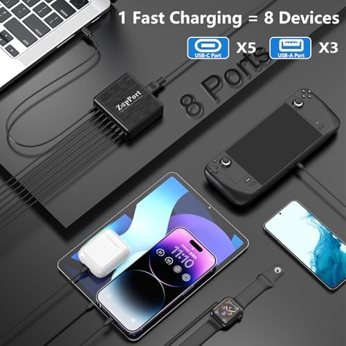 Ultimate 360 W USB C Fast Charging Hub – 8-Port Ga N Charger for Multi-Device Power Delivery | Efficient Charging Station for Mac Book Pro/Air, i Pad Pro, i Phone & More | Compact Design with Safety Features for Busy Professionals