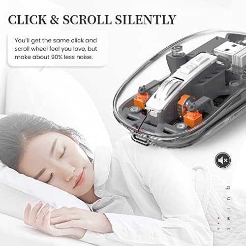 Sleek A.JAZZ Wireless Bluetooth 5.1 & 2.4 G Mini Mouse – Lightweight, Rechargeable, and Silent for Ultimate Focus in Office, PC, Mac, and i Pad Use – Stylish Transparent Design with Nano USB-C Receiver for Enhanced Compatibility and Performance