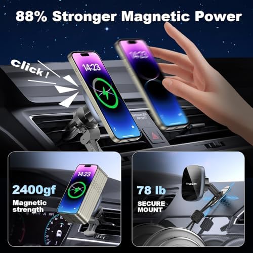 for Magsafe Car Mount Charger with USB C Cable & Car Cigarette Lighter Adapter,15W Magnetic Phone Holder for Your Car Accessories for Women,Men,Car Phone Charger for 16/15/14/13/12,Galaxy S22/S21 – Enhanced Compatibility and Speed