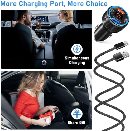 Premium 65 W Multi-Port USB C Car Charger for i Phone 16/16 e/15 Pro Max & Samsung Galaxy Devices – Dual USB-C Fast Charging Adapter with Integrated Voltmeter for Safe, Efficient Power Delivery on the Go – Ideal for Family Road Trips & Daily Commutes