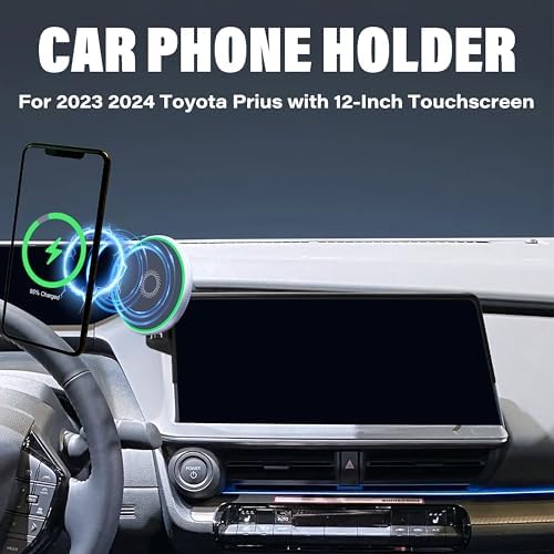 Car Phone Holder for 2023 2024 Toyota Prius Accessories 15W Fast Wireless Charger Screen Fixed Clip Cell Phone Mount Hands-Free 360 Degree Rotation (12.3 Inch) – Enhanced Compatibility and Speed
