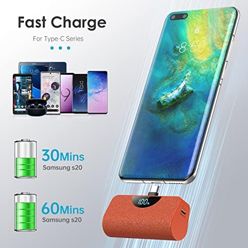 Ultra-Compact 5200 m Ah USB-C Power Bank with LCD Display – Fast-Charging Portable Charger for i Phone 15, Samsung, Google Pixel & Android Devices – Stylish Purple Battery Pack for On-the-Go Power Solutions