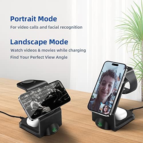 Magnetic 3-in-1 Wireless Charging Station for Apple Devices – Fast, Efficient Charger for i Phone 15/14 Pro Max, Apple Watch Ultra/8/se/7/6/5/4/3/2, and Air Pods – Compact Design with Enhanced Compatibility and Safety Features