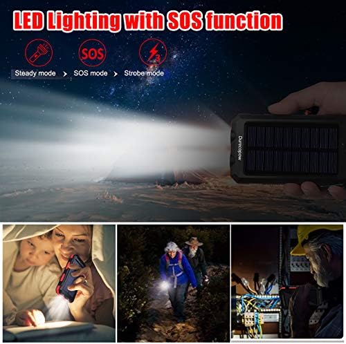 High-Capacity 20,000 m Ah Waterproof Solar Charger Power Bank for Outdoor Adventures – Dual USB-C Fast Charging with Built-in LED Flashlight and Compass (Orange) for Ultimate Portability and Reliability