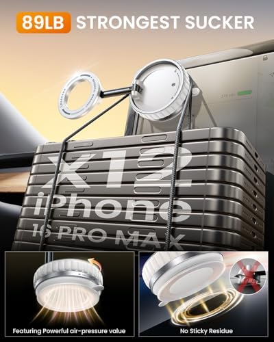 2025 Upgraded Vacuum Suction Cup Phone Mount for Magsafe [109+LBS Strongest Suction], 360° Adjustable Foldable Vacuum Magnetic Phone Holder for Car [24 N55 Stronger Magnets], for iPhone 16/15/14/13/12 – Enhanced Compatibility and Speed