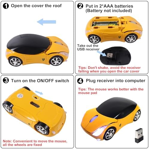Sporty Pink Wireless Car-Shaped Optical Mouse – Portable 1600 DPI Mini Wireless Mice with USB Receiver for Laptop & Desktop – Ergonomic Design for Travel & Home Use – Unique Gift Idea for Tech Lovers