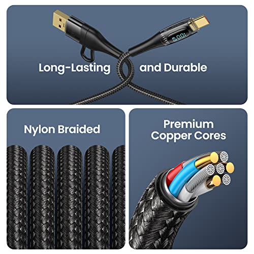 USAMS 100 W 6.6 FT 5 A USB C Multi Charging Cable – Versatile 5-in-1 Fast Charger with LED Display for Seamless Power Delivery to Laptops, Tablets, and Smartphones – Premium Durability and Enhanced Compatibility for Efficient Charging on the Go