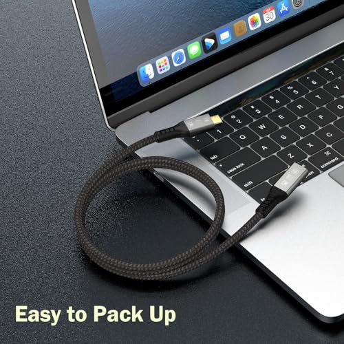 USB-C 4FT 40Gbps Braided Cable – 90 Degree, 8K Display, 100W Charging, Compatible with Thunderbolt 4/3 USB4/3, MacBook Pro, External SSD, eGPU – Enhanced Compatibility and Speed