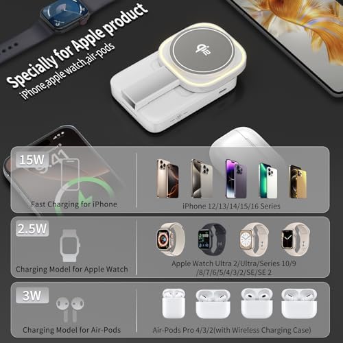Revolutionize Your Charging Routine with the 3-in-1 Magnetic Wireless Charger Station for Apple Devices – Foldable Design, Integrated Night Lamp, and Mag Safe Compatibility for i Phone 16/16 Pro/16 Pro Max/15/14/13/12, Air Pods, and Apple Watch (Sleek Black Finish) – Ultimate Convenience and Enhanced Speed for Modern Users