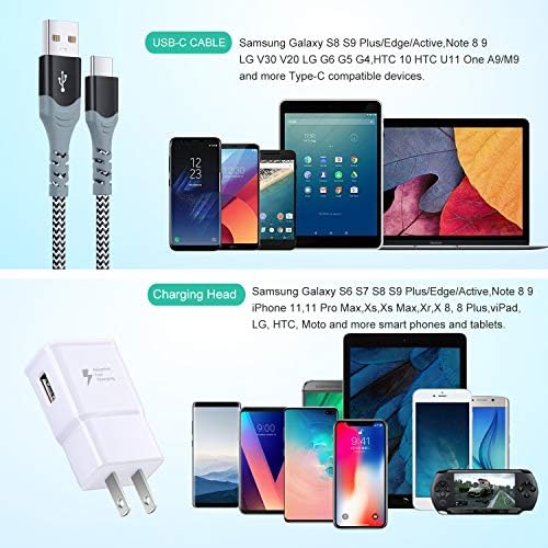 Excgood 10 ft Adaptive Fast Charging Wall Charger & USB C Cable – Dual Pack for Galaxy S25/S24/S23 Ultra, Android Phones – High-Speed Power Delivery & Extended Reach, Durable Black Design – Ultimate Charging Solution for On-the-Go Users