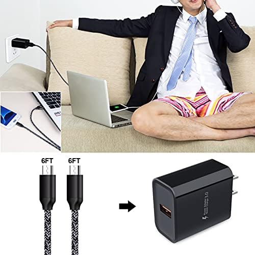Ultra-Fast 18 W QC3.0 Wall Charger for Android Devices – Rapid Charging Adapter with 6 FT Micro USB Cable, Ideal for Samsung Galaxy, Fire Tablets, PS4, Xbox, and More – Dual Pack for Maximum Efficiency and Compatibility – Lightweight Travel Companion for Everyday Use
