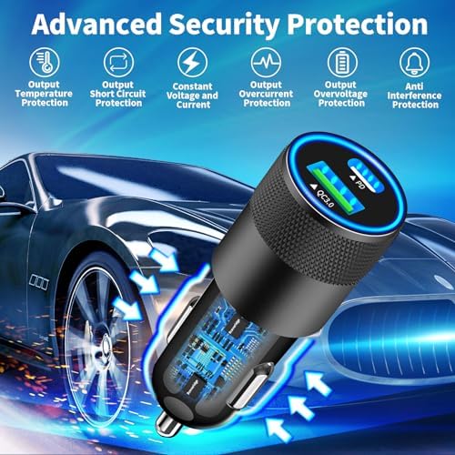 Braveridge 66 W Dual Port USB-C Car Charger for i Phone 16 – MFi Certified Fast Charging with Type-C Braided Cable – Enhanced Compatibility for i Phone 16/16 Pro Max/15/15 Pro/i Pad – Ideal for Road Trips and On-the-Go Power Solutions