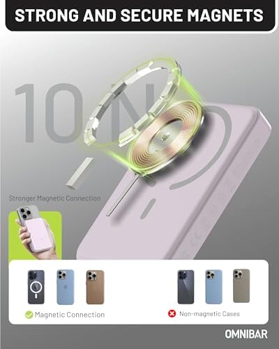 Ultra-Slim Magnetic Power Bank – 5000 m Ah Wireless Charger for i Phone 16 Series with 20 W Fast Charging and USB-C Cable, Stylish Purple Design for Effortless Portability and Enhanced Compatibility