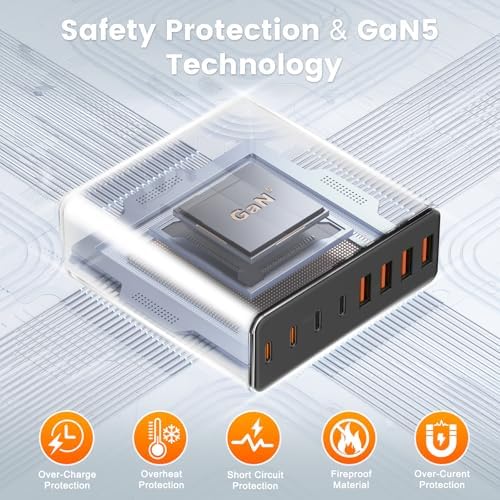 320 W USB-C Charging Hub – 8-Port Power Station with PD 65 W Fast Charging for Mac Book, Dell, i Pad, i Phone & Samsung – Compact Multi-Device Charger for Effortless On-the-Go Power Solutions