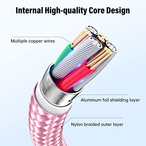 Dayaoncy 10 FT Pink USB C Charger Cable – Dual Pack of Fast Charging Cables with 100 W Power Delivery for i Phone 15/16 Pro Max, Android Devices, Tablets, and Laptops – Superior Durability and Stylish Design for Ultimate Convenience