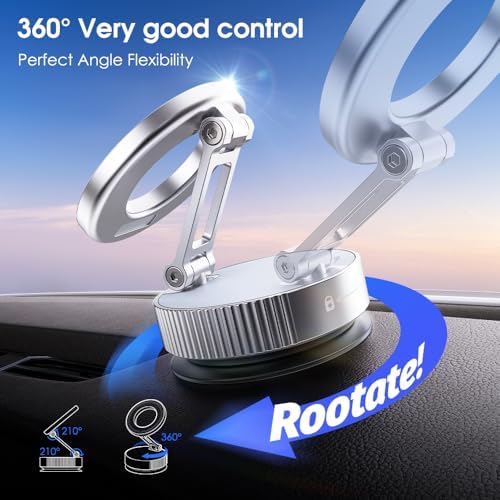 Vacuum Suction Magnetic Phone Holder for Car，Magsafe car Mount [Mag Safe] 360° Vacuum Magnetic iPhone Stand for Car/Desktop/Mirror/Bathroom/Gym，Car Mount for iPhone 16 Pro Max/Android – Enhanced Compatibility and Speed