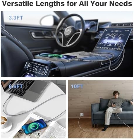 Elevate Your Charging Game with Elebase i Phone 16 Pro Max 3-Pack Charging Cables – 3.3 FT, 6.6 FT, 10 FT USB-C to USB-C Fast Charger for i Phone 16, Mac Book, Air Pods 4, i Pad Air 5/Mini 6, Samsung Galaxy S25/S24/S23 Ultra – Unmatched Durability & 100 W Rapid Power Delivery for Home, Office, and Travel Use