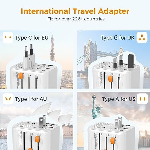 TESSAN 100 W Ga N Travel Adapter with 5 USB Ports – Universal Power Converter for Global Charging in 200+ Countries, Fast Charging Solution for Laptops, Smartphones & Tablets – Compact & Lightweight Design for Effortless Portability