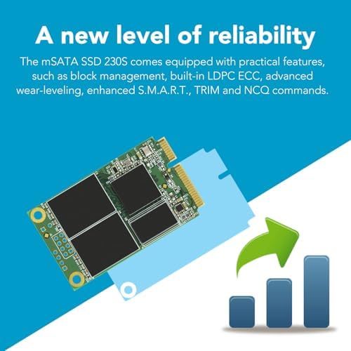 Transcend 256 GB m SATA SSD – Ultra-Fast Internal Solid State Drive with 530 MB/s Read Speed for Seamless Performance in Ultrabooks, Desktops, and Tablets – Advanced 3 D TLC NAND with DRAM Cache and LDPC Error Correction for Maximum Reliability and Efficiency