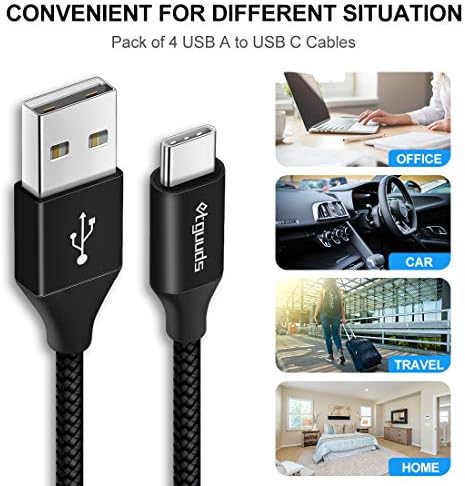 etguuds 4-Pack USB Type C Charging Cable – 6 ft Nylon Braided Fast Charger Cord for Samsung Galaxy S20/S10/S9/Note Series & Moto G – Superior Durability and High-Speed Power Delivery Up to 3 A – Ideal for Home, Office, and On-the-Go Use