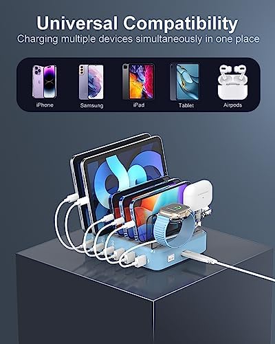 Ultra-Fast 6-Port Charging Hub – 100 W Multi-Device Power Station for i Phone, i Pad & Samsung – Triple PD USB-C Ports for Lightning Speed Charging – Compact, Modern Design with Advanced Safety Features – Perfect for Home Office Efficiency and Device Organization