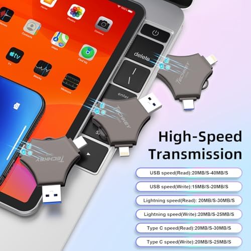MFi Certified 128 GB USB 3.0 Flash Drive – 3-in-1 External Memory Stick for i Phone, i Pad, Android & PC – High-Speed Data Transfer for Photos, Videos & Backup – Ultimate Portable Storage Solution for Effortless Data Management and Secure File Sharing