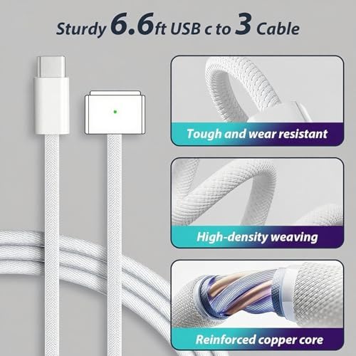 Ultimate 96 W Fast Charger for Mac Book Pro & Air (2021-2025) – Portable USB-C Power Adapter with 6.6 FT Magnetic Cable, LED Indicator, and Advanced Safety Features for M1-M4 Models, Perfect for Fast On-the-Go Charging
