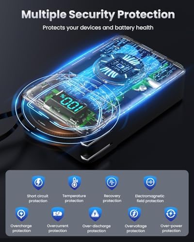 Versatile 4-in-1 Travel Charger with Integrated Wall Plug & USB-C Cables – 10800 m Ah Power Bank Featuring Magnetic Apple Watch Charging, QC4.0 & PD 25 W Fast Charging – Compact Solution for i Phone 16/15, Android Devices & More – Enhanced Portability & Smart Safety Features for On-the-Go Power