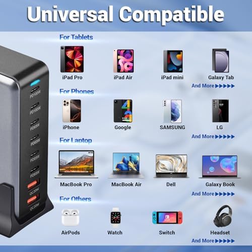 Ultra-Fast 500 W Ga N III 8-Port USB C Charging Hub – Multi-Device Fast Charger Station for Mac Book, i Phone, i Pad, Dell & More – Optimized for Speed and Versatility in Home & Office Charging Solutions