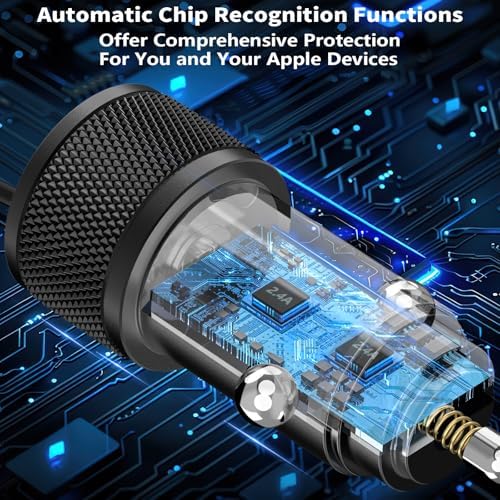 Rombica 105 W MFi Certified Dual USB-C & USB-A Fast Car Charger for i Phone 16 Pro Max – Ultimate Portable Power Solution with 6 FT Coiled Type-C Cable for Rapid Charging on the Go, Perfect for Road Trips and Daily Commuting