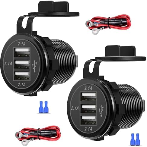 Versatile 12 V/24 V Dual USB Charger Socket – 3-Port Power Hub for Cars, Boats, RVs, and More – 2-Pack with Rapid Charging Capability and Waterproof Design for All Vehicle Types