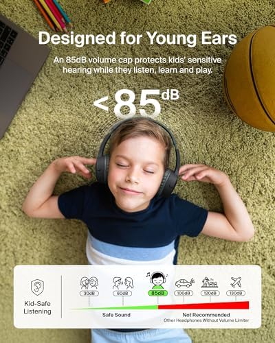 Belkin Sound Form Mini Kids Wireless Bluetooth Headphones – Safe 85 d B Volume Control, 30-Hour Playtime, Built-In Microphone – Lightweight On-Ear Style for i Phone, i Pad, Fire Tablet & More – Ideal for Learning, Entertainment & Safe Listening