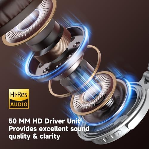 One Odio Studio Pro C Silver Over-Ear Bluetooth Headphones: Immerse Yourself in 110 Hours of Uninterrupted Wireless Audio with High-Performance 50 mm Neodymium Drivers for Rich Deep Bass and Crystal-Clear Sound; Effortlessly Portable Foldable Design Ideal for Travelers, Seamless Compatibility Across PCs, Phones, and Tablets for Ultimate Versatile Listening Experience