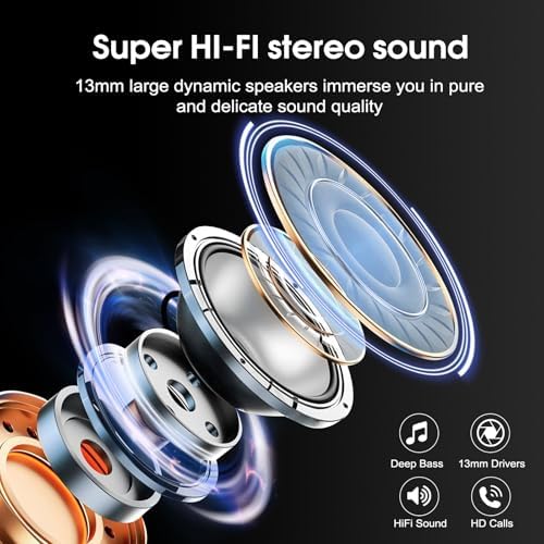 Premium Wireless Earbuds with Bluetooth 5.3 – Hi-Fi Stereo Sound, 40-Hour Playtime, IP7 Waterproof Sports Earphones with LED Battery Display – Perfect for Android & i OS Users – Ultimate Comfort & Durability for Active Lifestyles