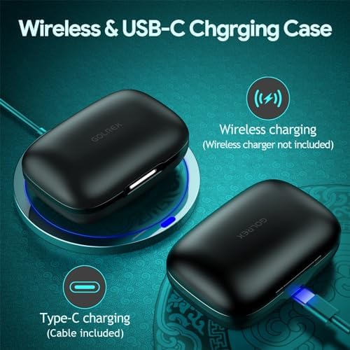 GOLREX Active Noise Cancelling Bluetooth Earbuds – 80-Hour Playtime with Wireless Charging Case, Over-Ear Hooks for Secure Fit, LED Battery Indicator, Premium Sound Quality for Fitness Enthusiasts – Ideal for Gym, Running, and Intense Workouts