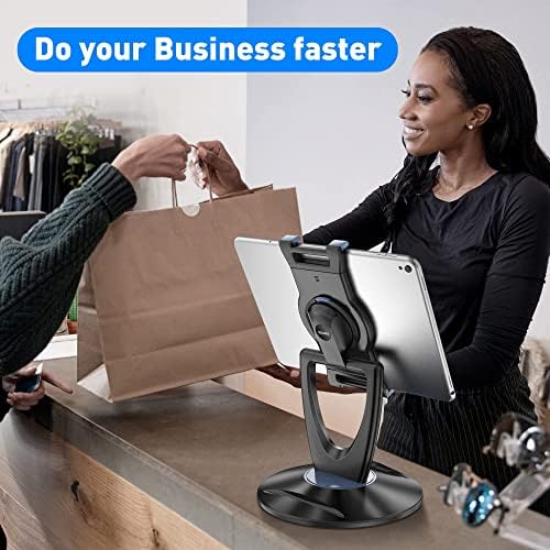 Revolutionary 360° Swivel Tablet Stand Holder for 6-13 Inch Devices – Adjustable Height for Enhanced Comfort and Stability – Modern Black Design for Home Office, Retail Kiosks, and Reception Areas – Perfect Gift for Tech Enthusiasts – Optimized Viewing Experience for Video Conferencing and Streaming