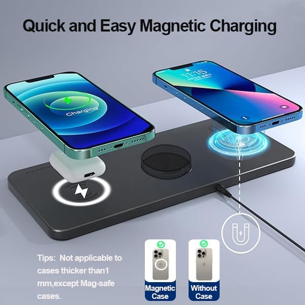 Revolutionary 3-in-1 Magnetic Wireless Charging Pad for i Phone 16/15/14/13/12 Pro/Max/Plus & Air Pods 4/3/2 Pro – Ultra-Fast Mag-Safe Charging Station with Adapter for Seamless Travel & Home Use – Superior Compatibility & Effortless Power Boosts