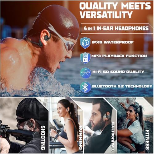 Ultimate IPX8 Waterproof Earbuds for Aquatic Adventures – Cutting-Edge Wireless Sports Headphones with Built-in MP3 Player, 16-Hour Battery Life, and Enhanced In-Ear Bass for Optimal Sound Quality While Swimming, Perfect for Water Sports Enthusiasts and Fitness Lovers