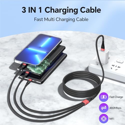 Innovative 4 FT Blue 3-in-1 USB Type C Charger Cable – High-Speed Multi-Device Charging Solution for i Phone 15, i Pads, Samsung & Android – Durable, Stylish, and Efficient Cable for Seamless Everyday Use