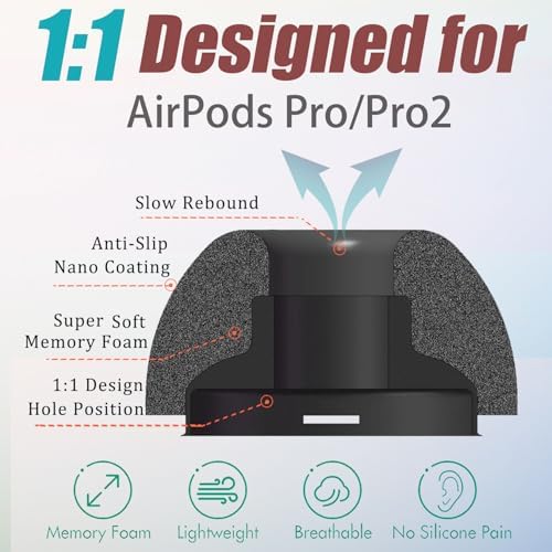 Ultimate Comfort Memory Foam Ear Tips for Air Pods Pro & Pro 2 – 4 Sizes (L/M/S/XS) with Handy Storage Case – Superior Noise Isolation Replacement Earbud Accessories in Elegant Black for Enhanced Listening Experience