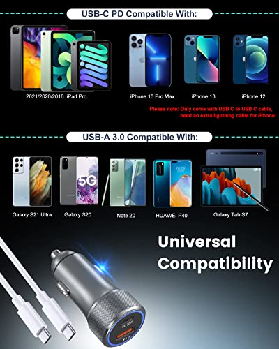 Dual USB-C Fast Car Charger 36 W 2-Pack with PD3.0 & QC3.0 – Includes 6 FT C-C Cables for Galaxy S24/S23/S22/S21, Pixel 6 & i Phone 11 Pro Max to 16 – Ultimate Compatibility & Speed for On-the-Go Charging Solutions