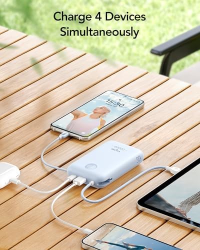 High-Capacity 20000 m Ah Portable Charger with Built-in Cables – 30 W Fast Charging Power Bank Featuring LED Display for i Phone, Samsung, i Pad & Android Devices – Ideal Travel Companion for On-the-Go Charging Solutions
