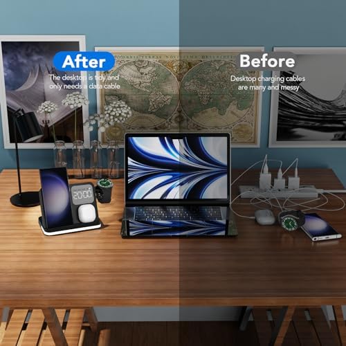 Revolutionize Your Charging Routine with the 4 in 1 Wireless Charging Station Featuring Integrated Alarm Clock – Fast, Reliable Charging for Galaxy Watch 7/Ultra/FE/6 Pro, Galaxy S25/Ultra/S25+/S24/S23/Note 20/Z Flip 7/6/5 Fold 6 & Galaxy Buds 3/2/Pro – Space-Saving Design for Multiple Devices, Enhanced Compatibility & Speed