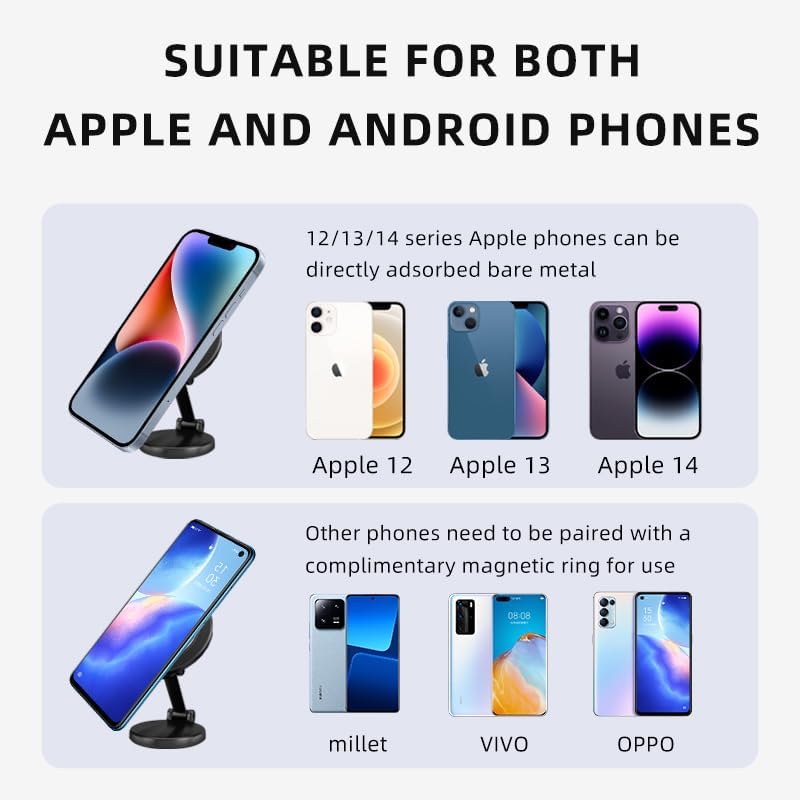 Premium Metal Rotatable Car Phone Mount – Ultimate 360-Degree Adjustable Holder for Secure Smartphone Navigation | Compact & Foldable Design for Effortless Storage | Essential Car Accessory Enhancing Safety and Driving Comfort | Compatible with i Phone & Android Devices | Durable Magnetic Grip for Unmatched Stability