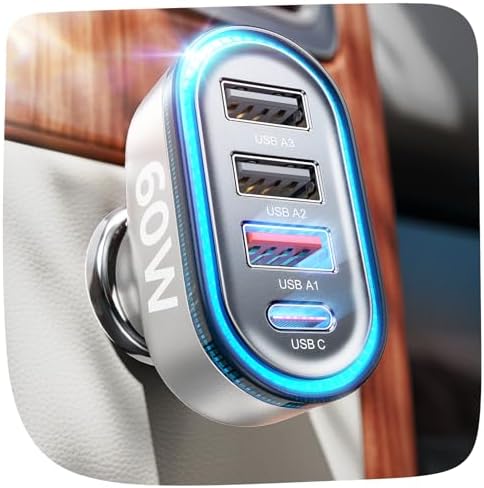 LISEN 60 W USB C Car Charger – Ultimate 4-Port Super Fast Charging Solution for i Phone 16/16 e/15 Pro Max, Samsung S25/S24, and Pixel Devices – Compact Travel Essential with Safety Features for Multi-Device Powering on the Go