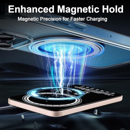 Ultra-Slim Magnetic Wireless Power Bank 5000 m Ah – 15 W Fast Charger for i Phone 16/15/14/13/12 Series – Sleek Metallic Design with USB-C Charging Cable – Enhanced Safety Features for Reliable On-the-Go Power
